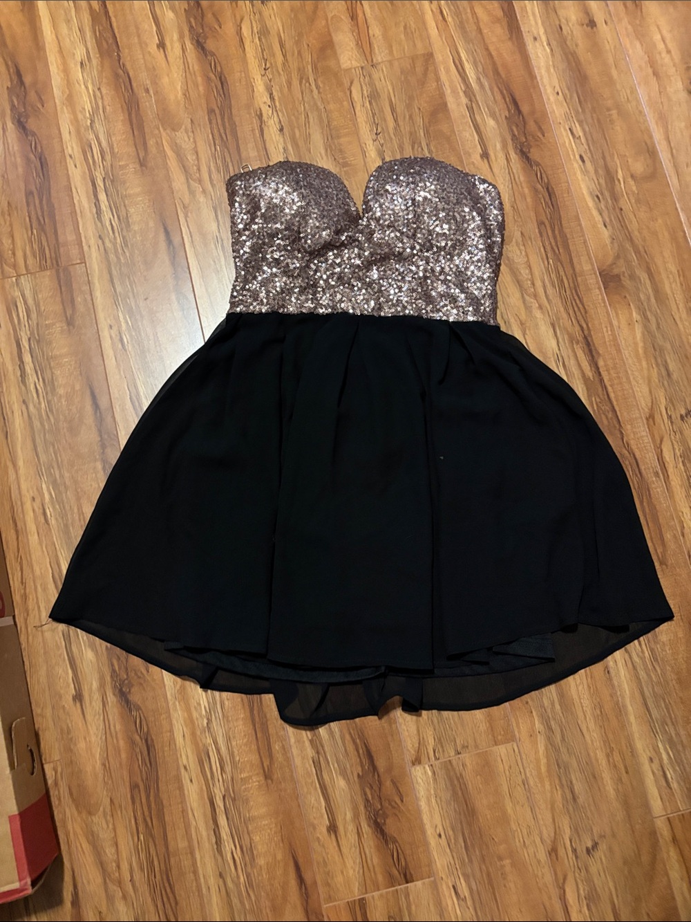 Strapless Sequin Bodice Black Skirt Party Dress